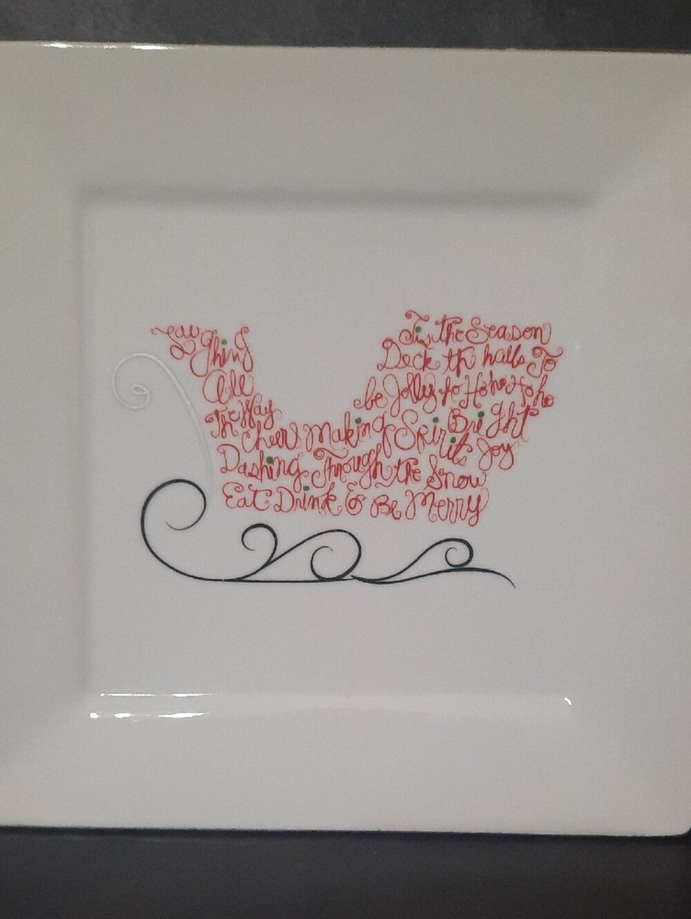 St. Nicholas Square Eat, Drink & Be Merry Christmas Sleigh Square Plate - Picture 2 of 6
